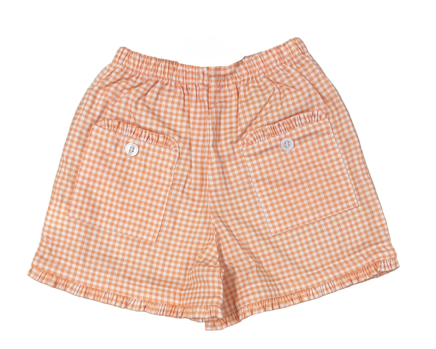 Peggy Green Cantaloupe Gingham Girls Shorts - 2 pockets on the back by Peggy Green