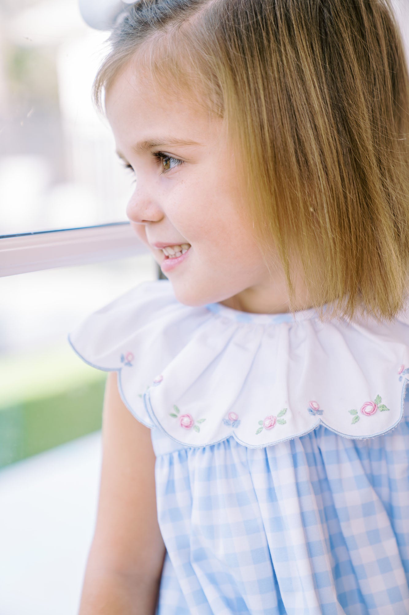 Proper Peony Girls Colby Blue Check Dress - Scallop Collar by Proper Peony