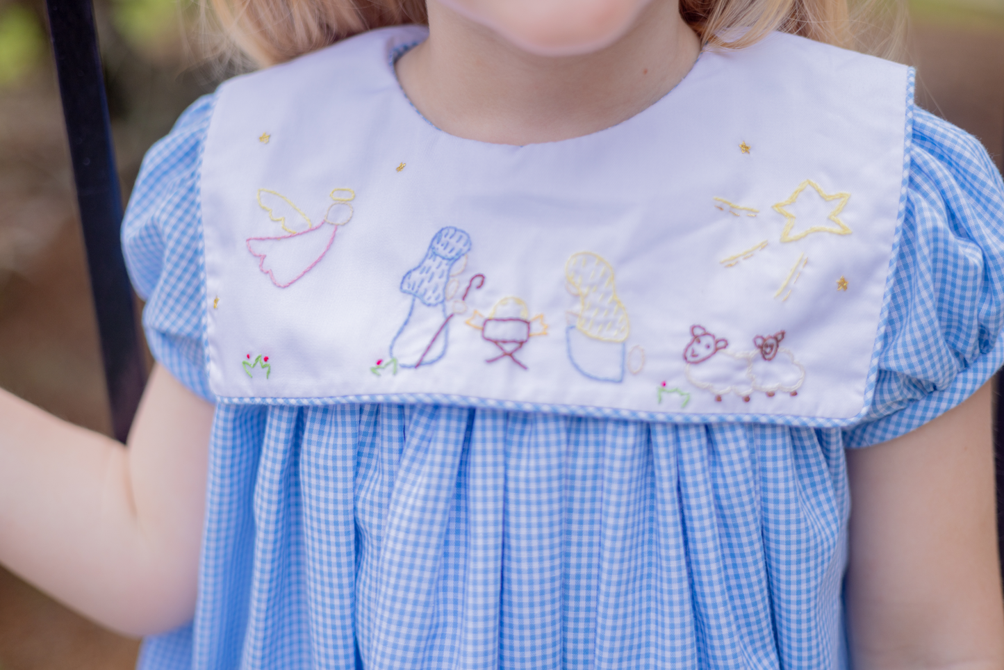 Proper Peony Girls Blue Christmas Manger Dress