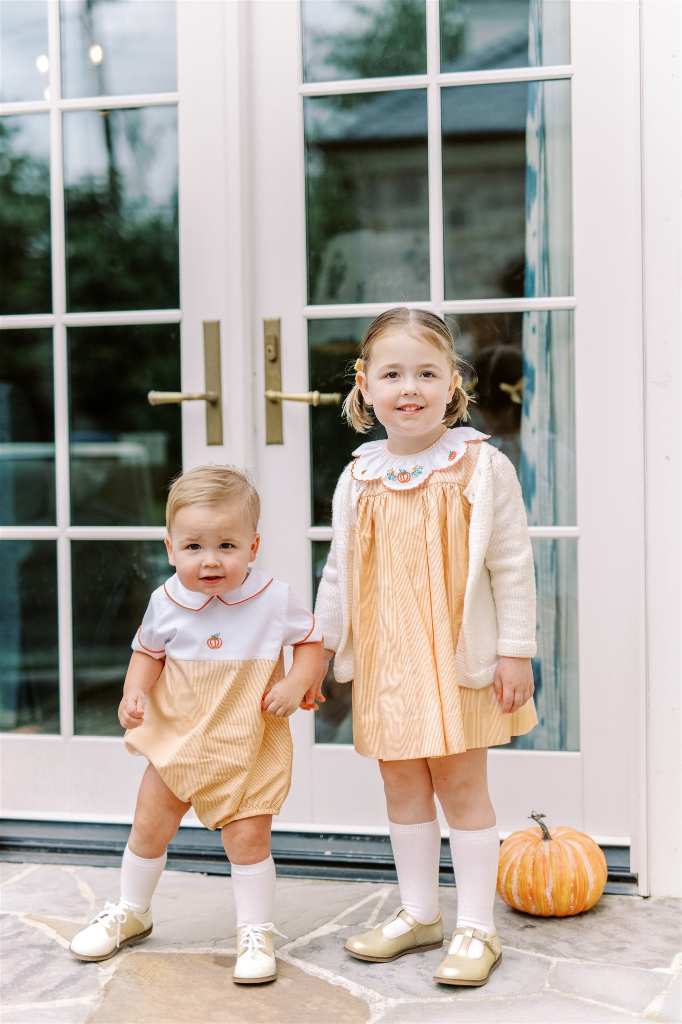 Proper Peony Girls Orange Pembroke Pumpkin Embroidery Collar Dress