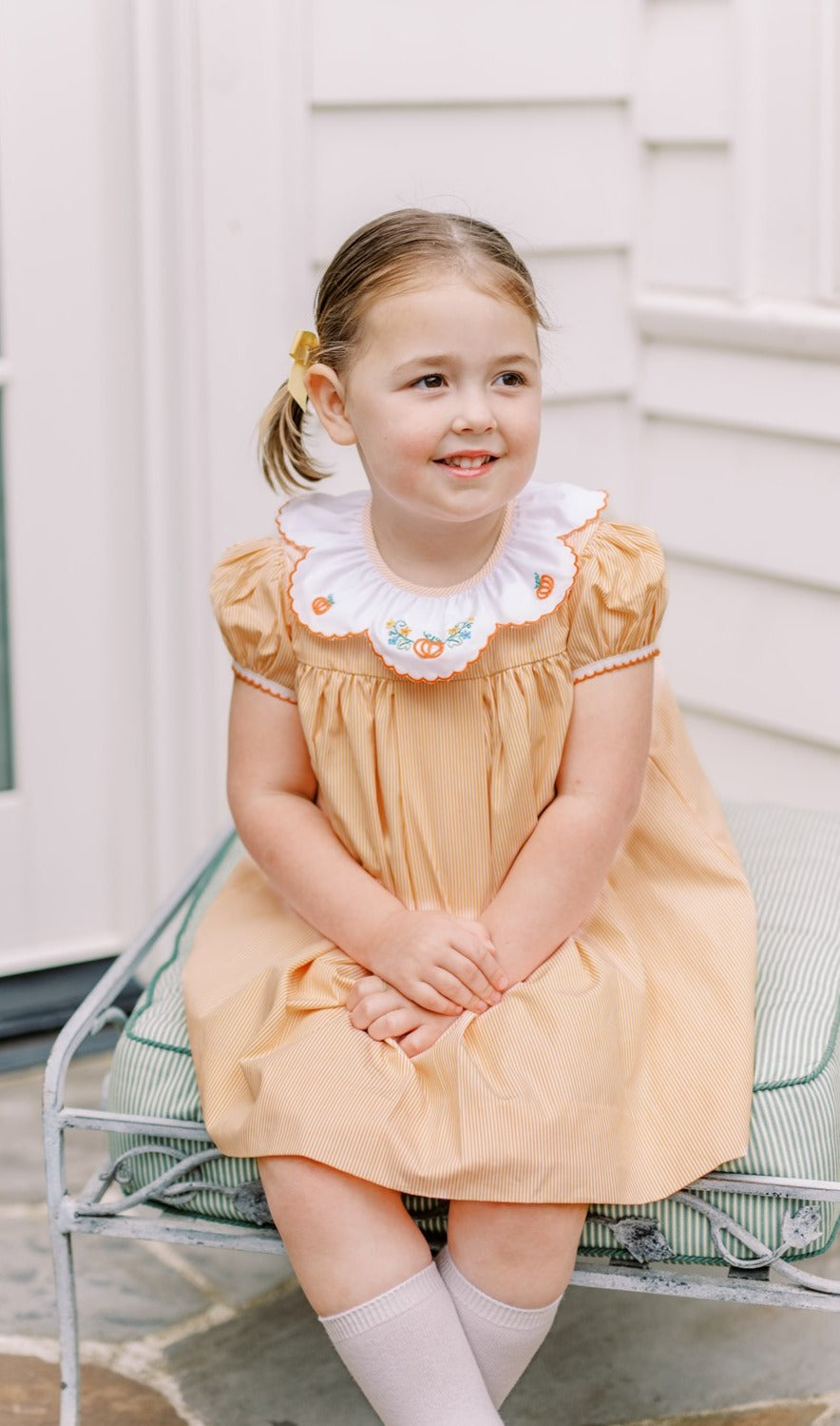 Proper Peony Girls Orange Pembroke Pumpkin Embroidery Collar Dress