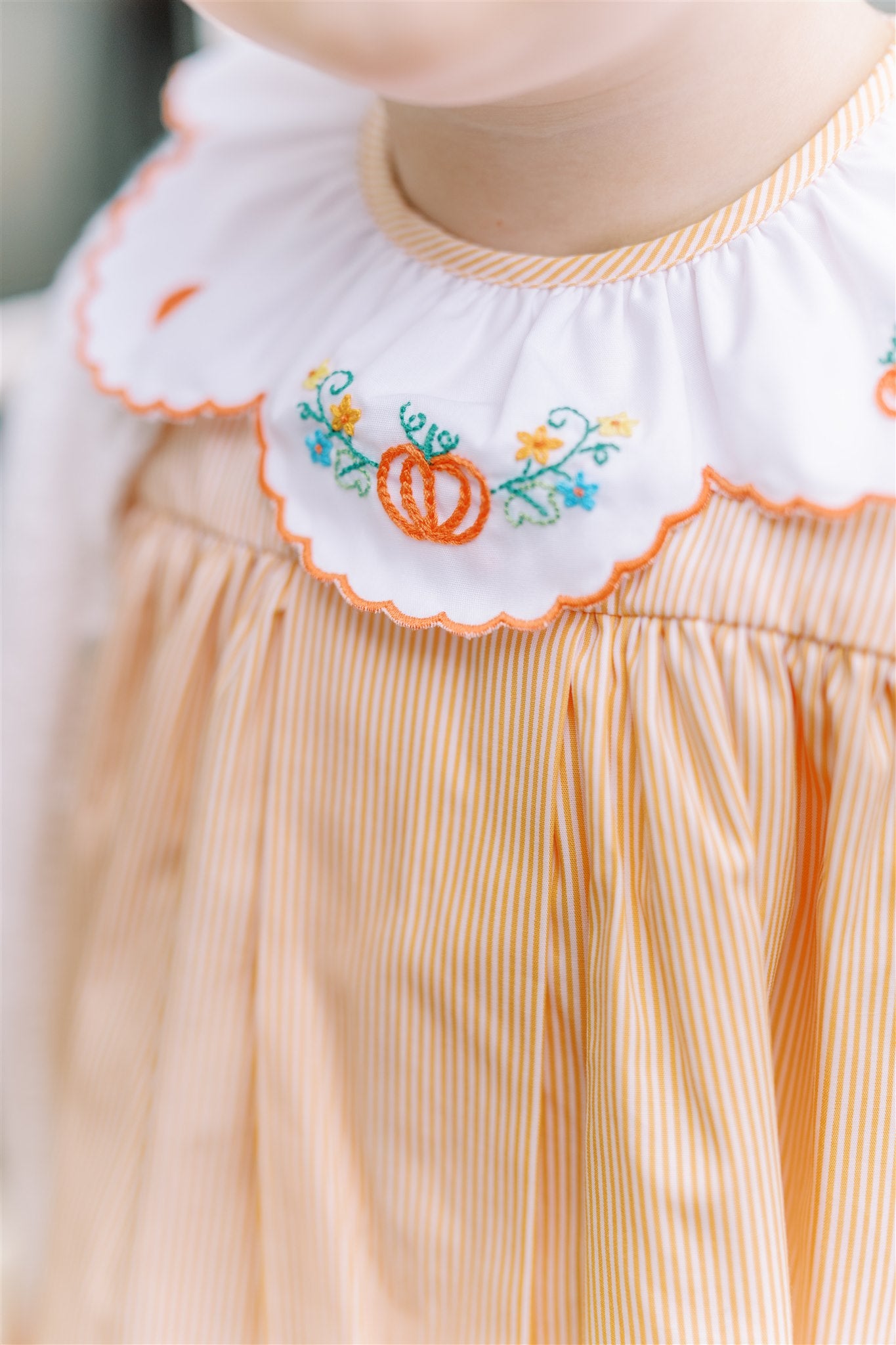 Proper Peony Girls Orange Pembroke Pumpkin Embroidery Collar Dress
