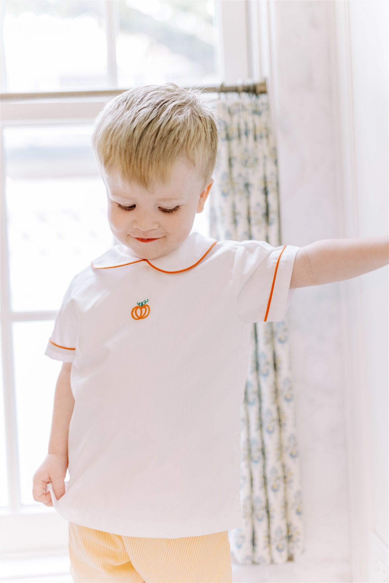 Proper Peony Toddler Boys Orange Pembroke Pumpkin Dressy Shorts Set