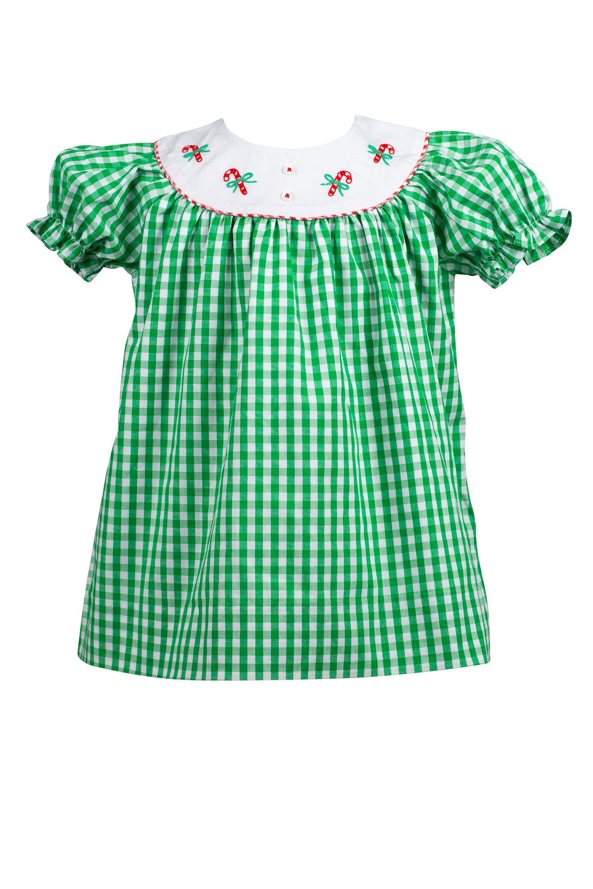 Proper Peony Girls Green Check Embroidered Christmas Peppermint Dress