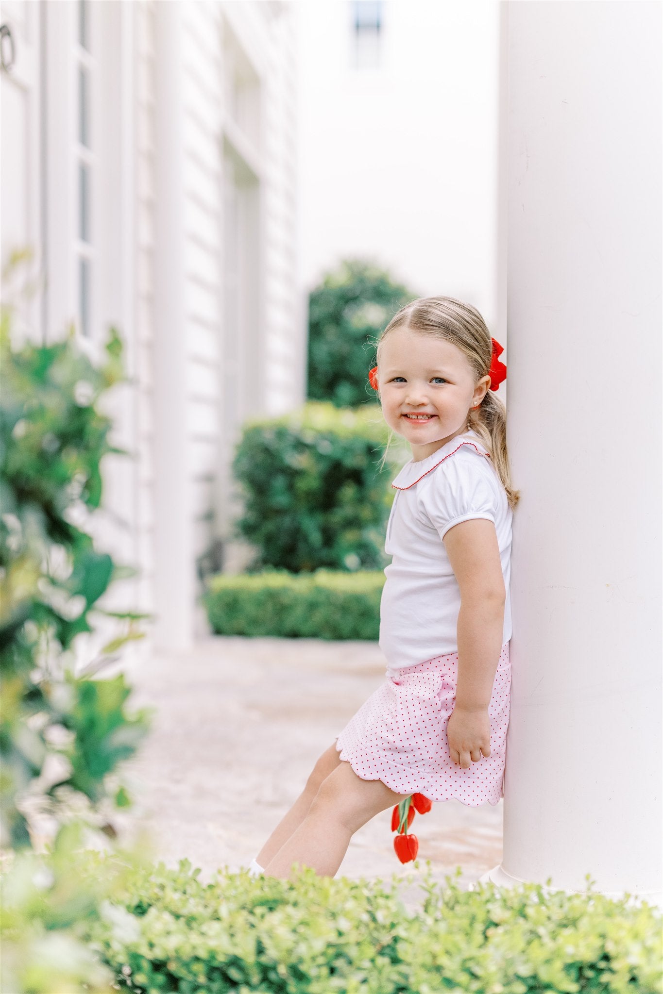 Proper Peony Pima Girls Pink / Red Dots Scallop Skort