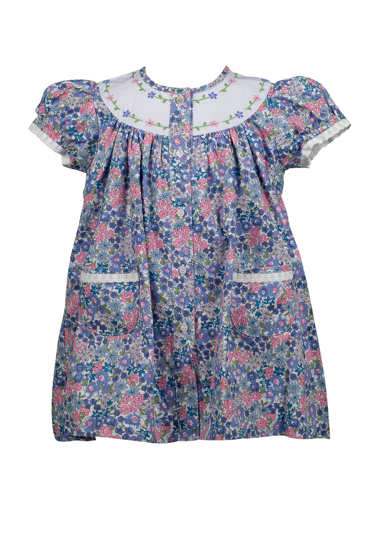 Proper Peony Girls Blue & Pink Floral Prairie Dress