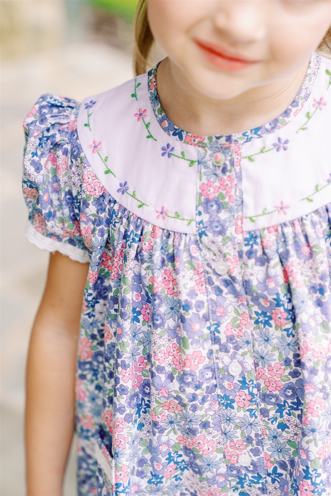 Proper Peony Girls Blue & Pink Floral Prairie Dress