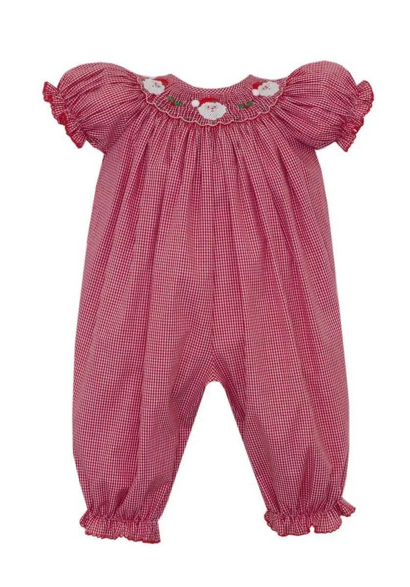 Petit Bebe Girls Red Gingham Santa Face Bishop Bubble by Petit Bebe
