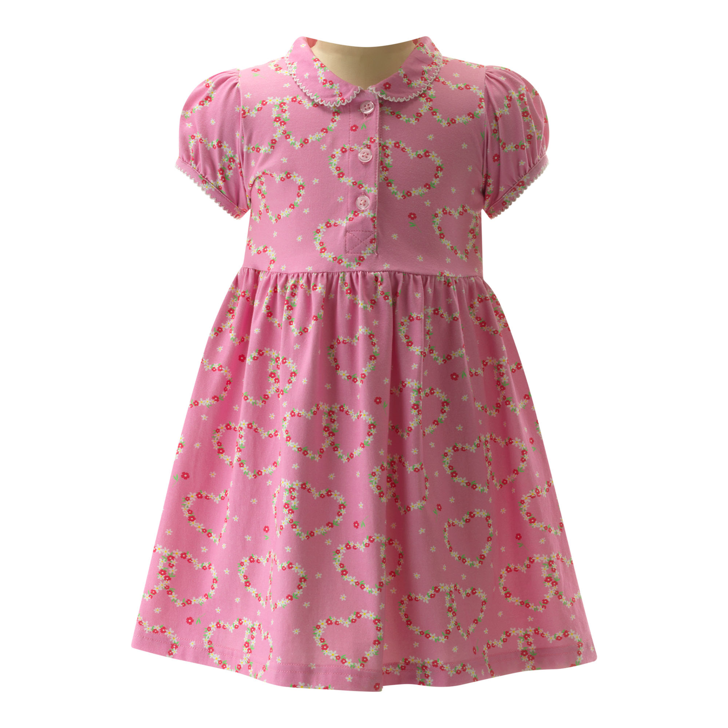 Rachel Riley London Girls Heart Daisy Print Jersey Dress - Pink