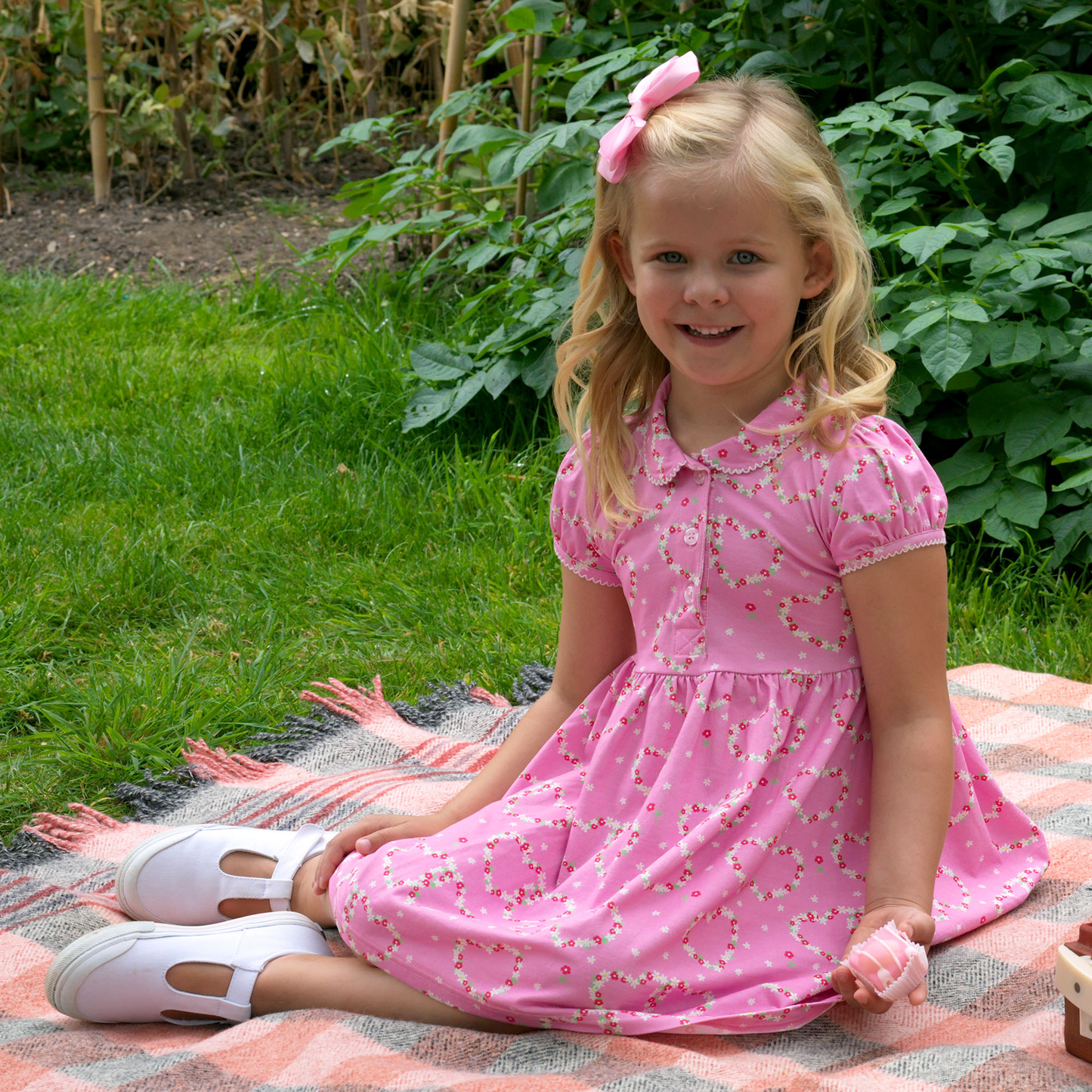 Rachel Riley London Girls Heart Daisy Print Jersey Dress - Pink