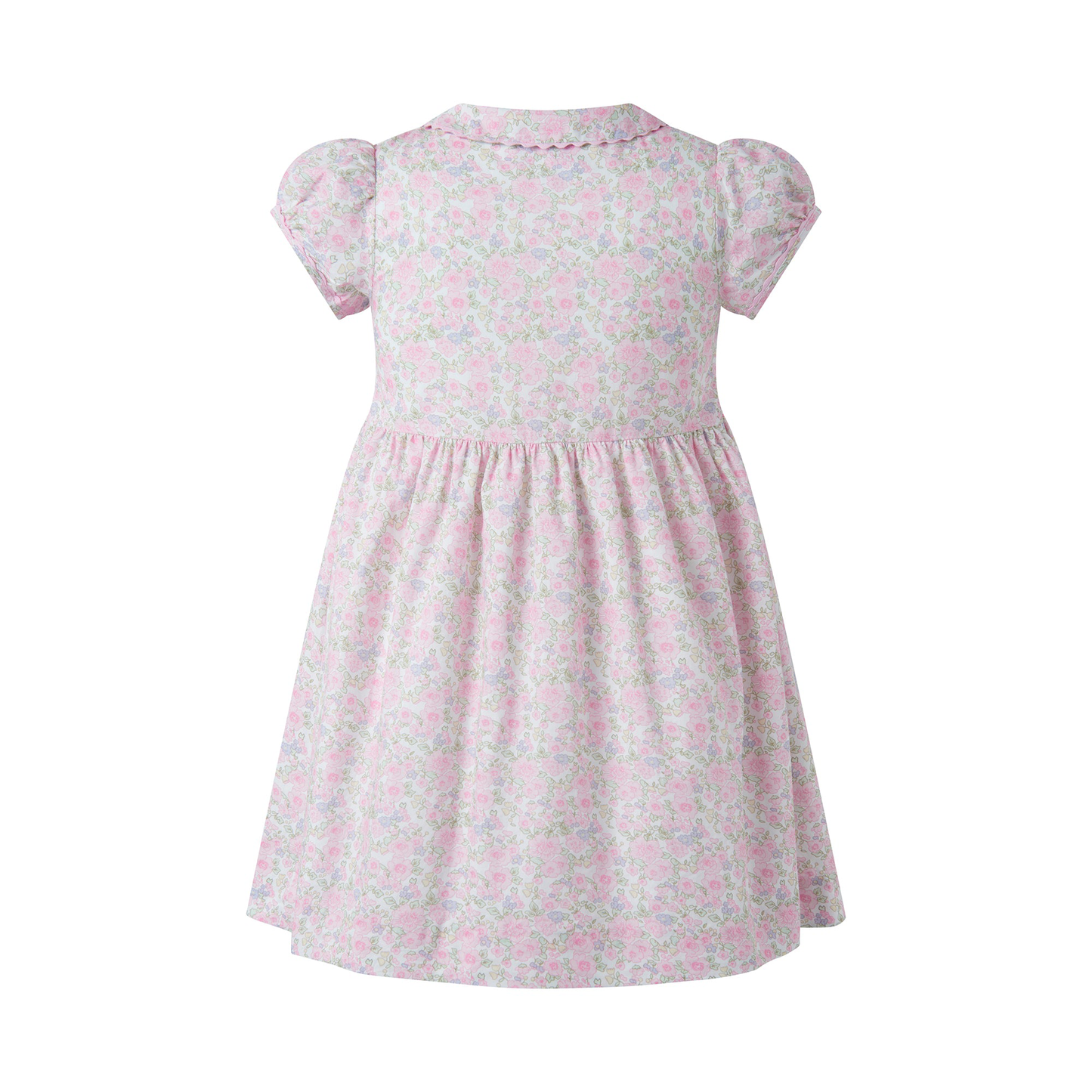 Rachel Riley London Girls Pink Ditsy Blooms Smocked Button Front Dress