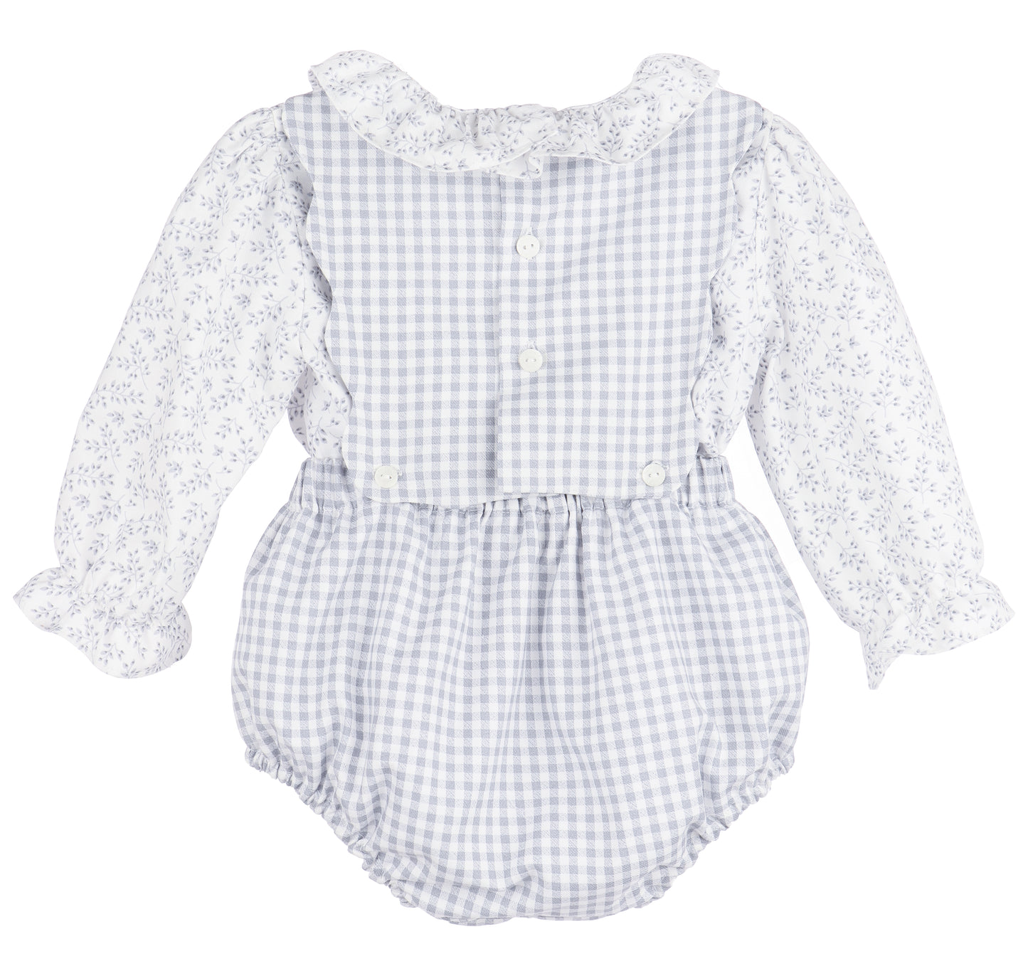 Sophie & Lucas Girls Blue Check Bubble with Bows - Blue Floral Blouse