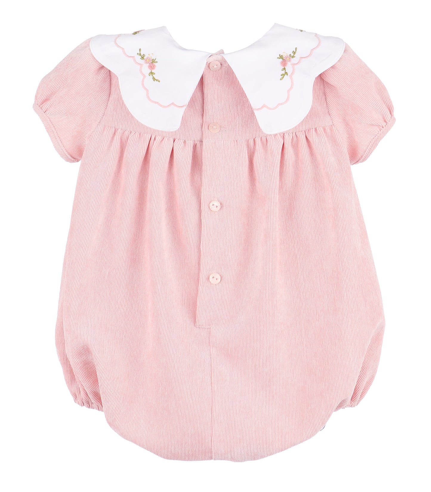 Sophie & Lucas Baby Girls Cord Embroidered Scallop Collar Bubble - Pink