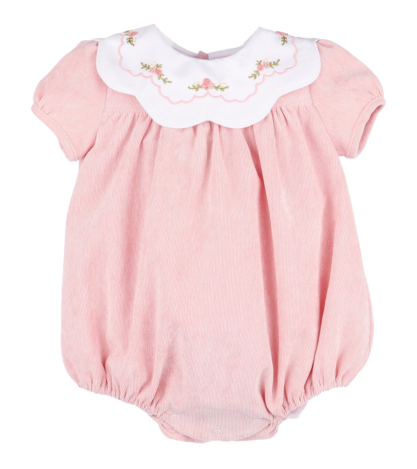 Sophie & Lucas Baby Girls Cord Embroidered Scallop Collar Bubble - Pink