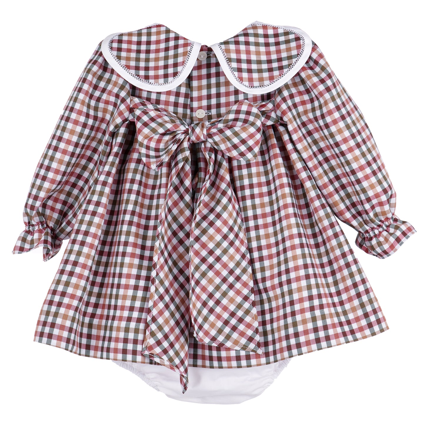 Sophie & Lucas Girls Autumn Cider Checks Petal Collar Dress