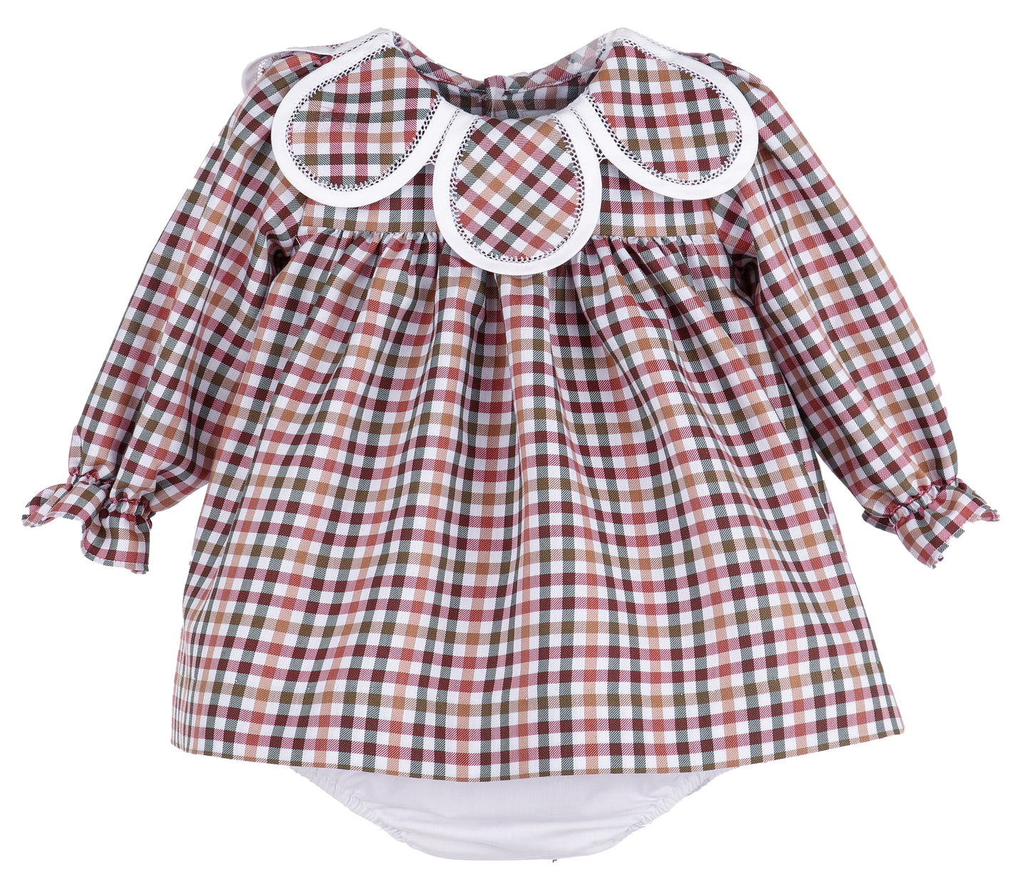 Sophie & Lucas Girls Autumn Cider Checks Petal Collar Dress