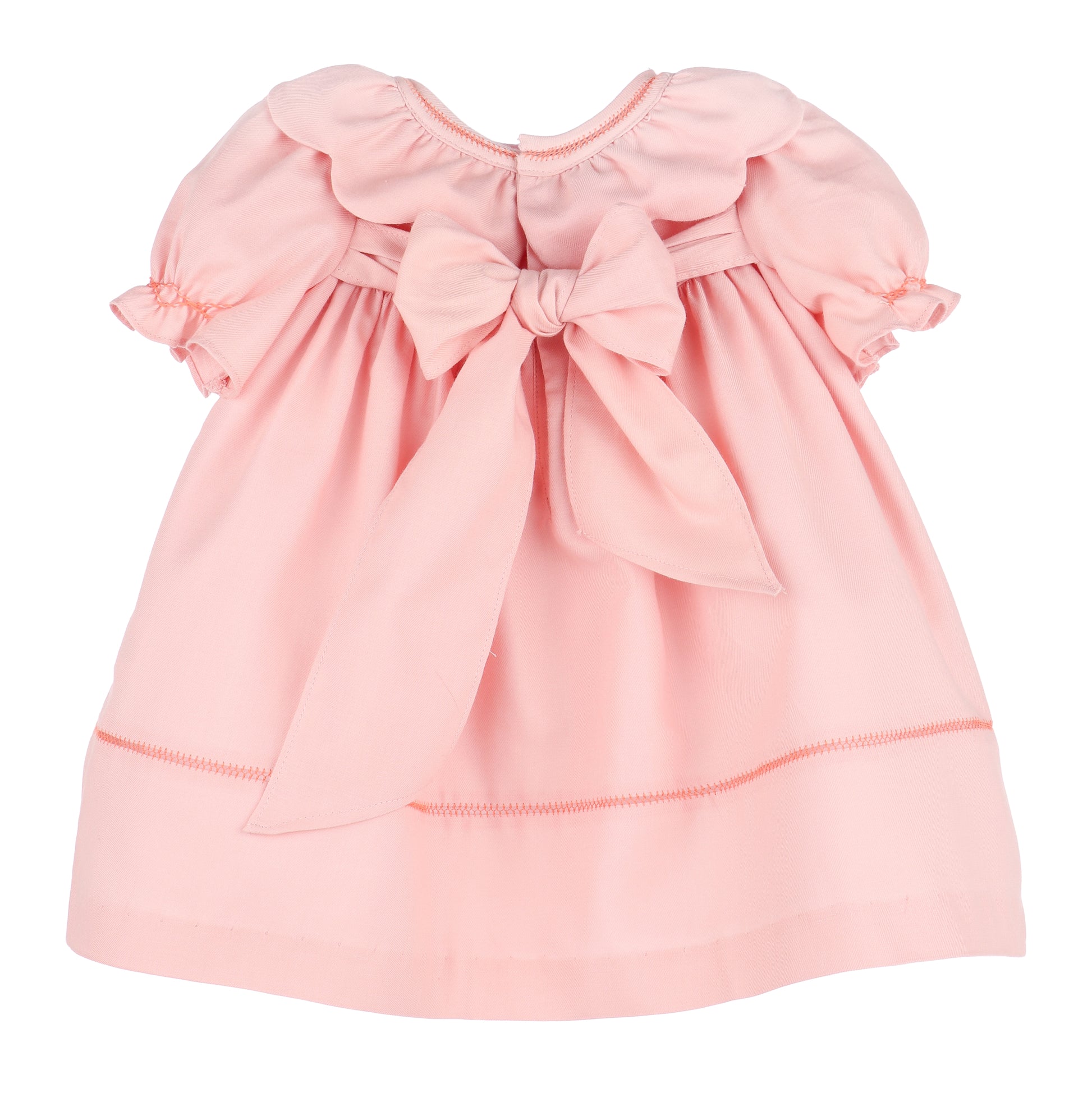 Sophie & Lucas Girls Embroidered Pumpkin Ruffle Dress - Bow on Back - Peach