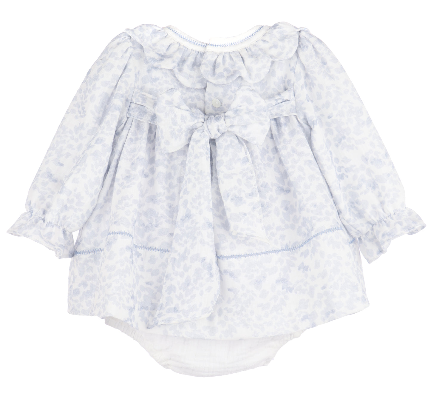 Sophie & Lucas Girls Blue Frosty Floral Scallop Ruffle Dress - Bow on Back by Sophie & Lucas