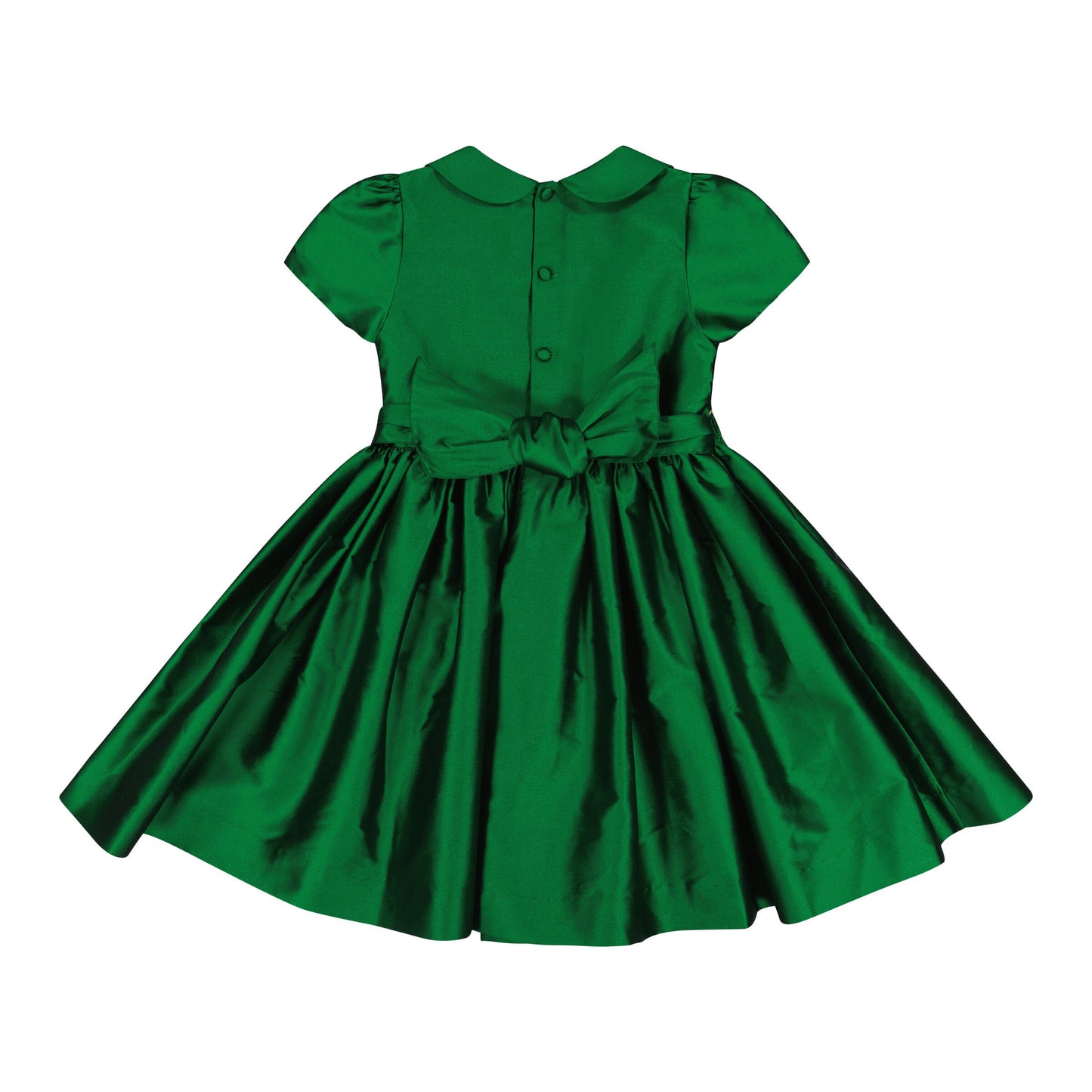 Antoinette Paris Girls Green Silk Christmas Dress - Fully Smocked Bodice