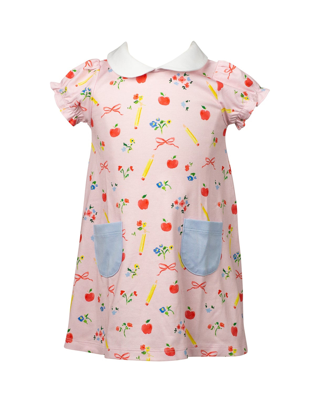 Proper Peony Pima Girls Pink School Days Dress - White Collar
