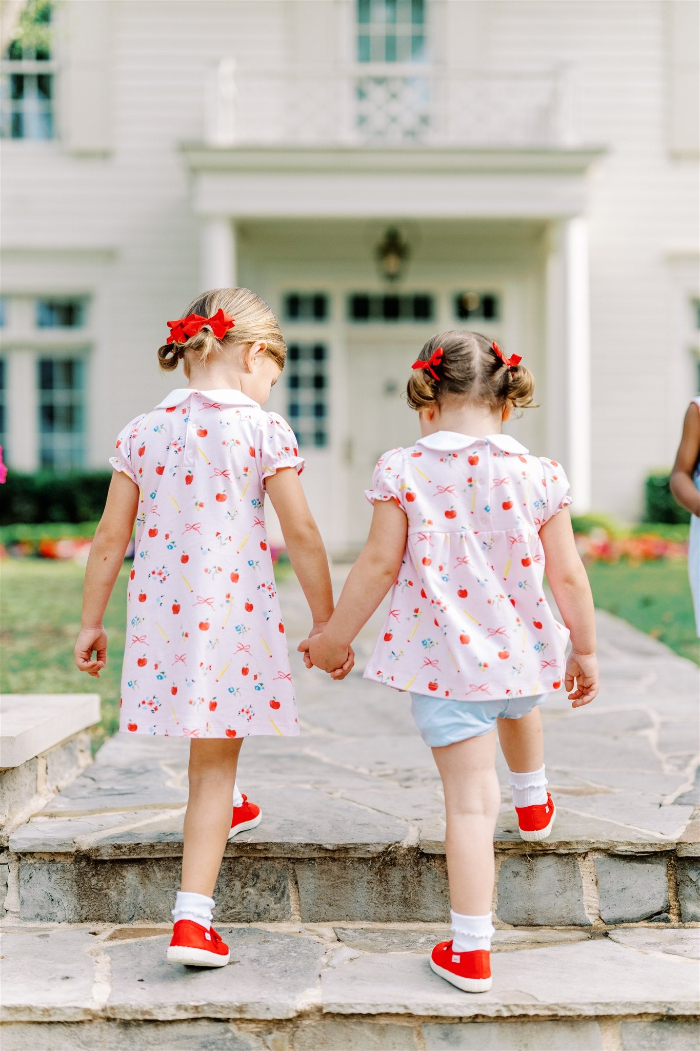 Proper Peony Pima Girls Pink School Days Dress - White Collar