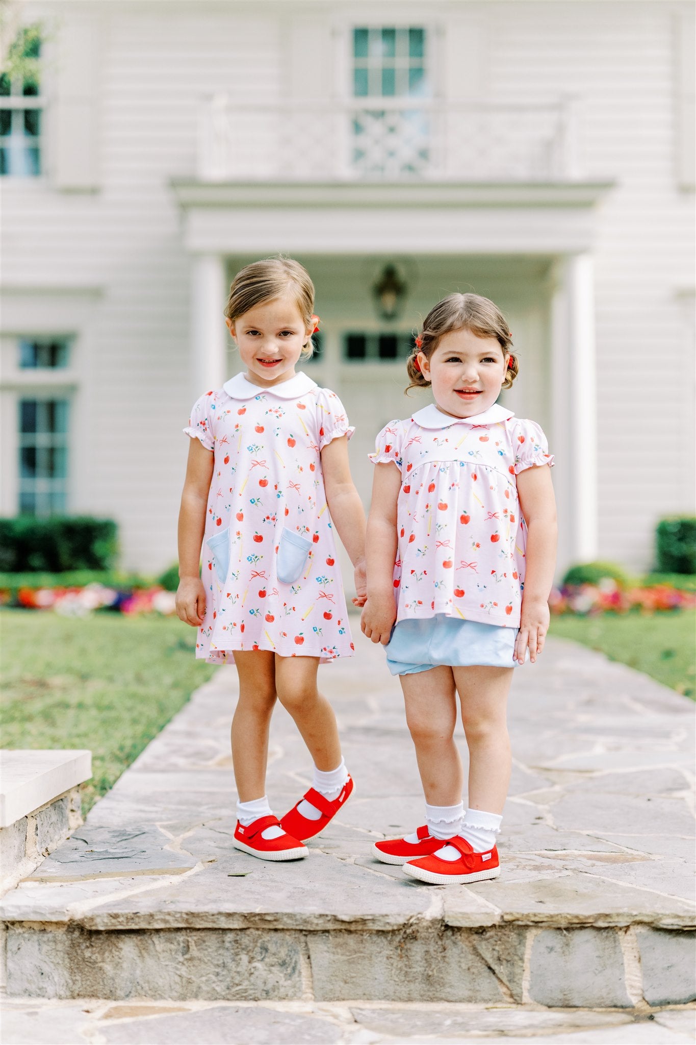 Proper Peony Pima Girls Pink School Days Dress - White Collar