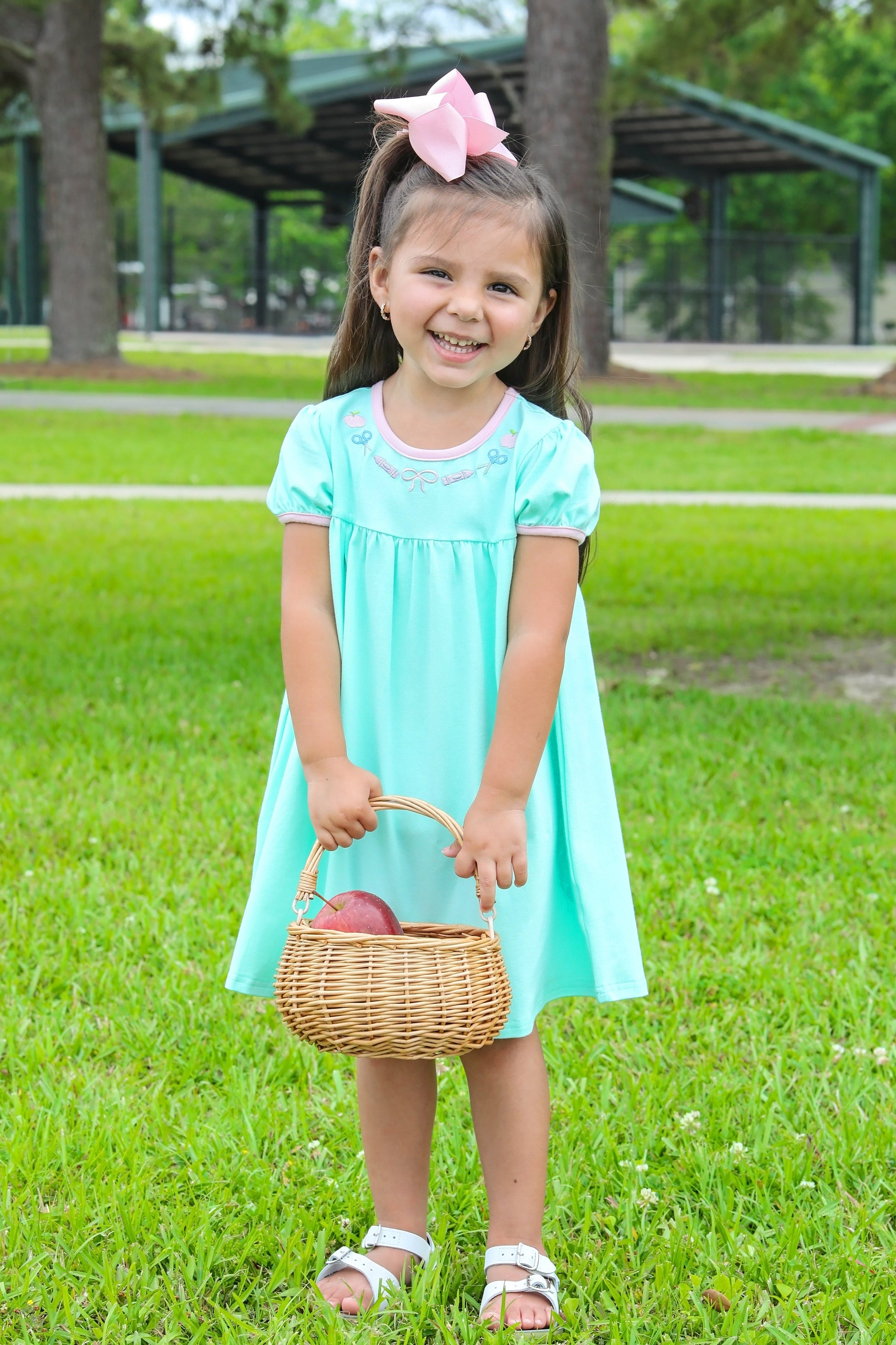 Trotter Street Kids Girls Green Dress - Embroidered School Supplies