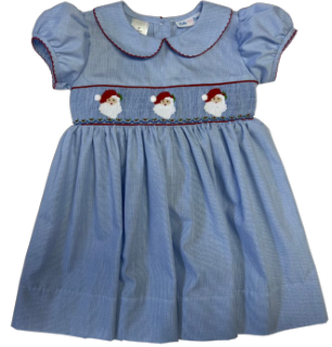 LuLu BeBe Girls Blue Check Smocked Santa Claus Dress with Collar by LuLu BeBe