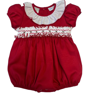 LuLu BeBe Girls Classic Christmas Bubble - Smocked Waist - Red by LuLu BeBe