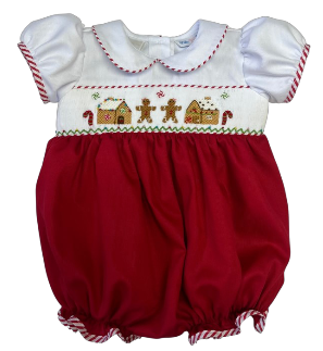 LuLu BeBe Girls Red Smocked Christmas Gingerbread Bubble by LuLu BeBe