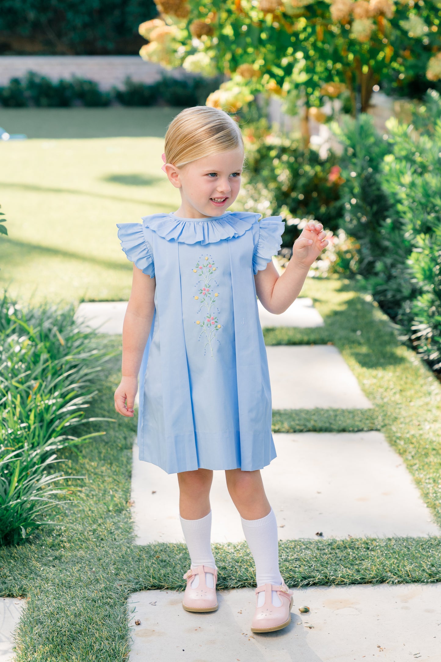 Proper Peony Girls Blue Sid Scallop Pleat Dress by Proper Peony