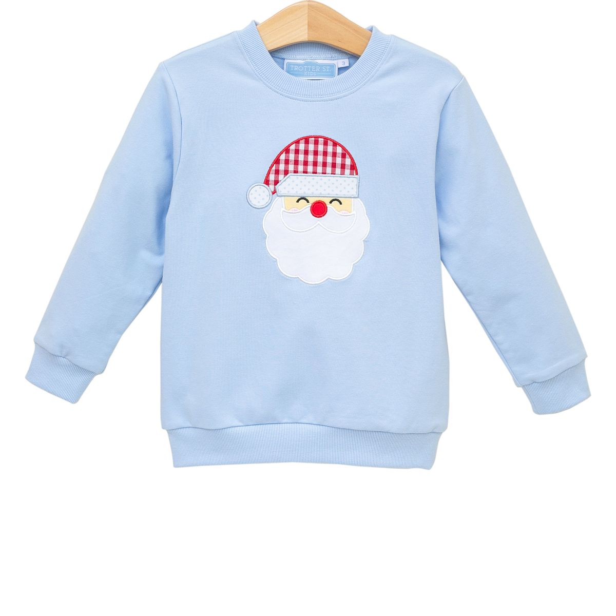 Trotter Street Kids Boys French Terry Pullover - Santa on Light Blue