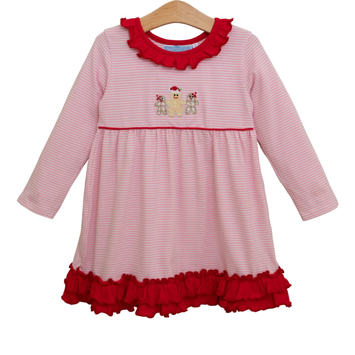 Trotter Street Kids Girls Red Striped Knit Dress - Christmas Gingerbread by Trotter Street Kids