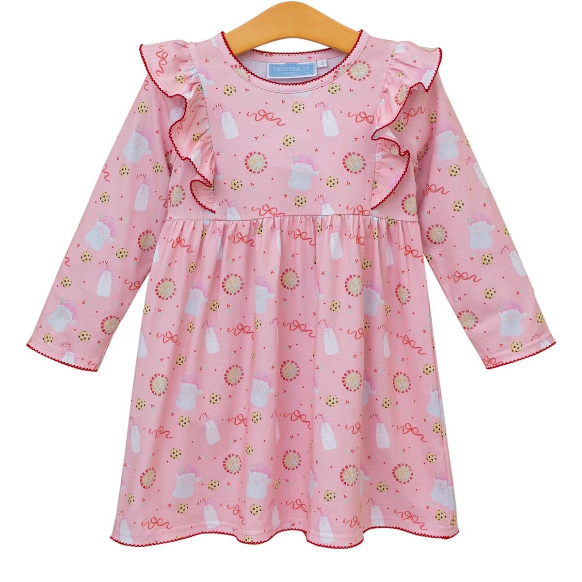 Trotter Street Kids Girls Pink Ruffle Dress - Milk & Cookies with Santa by Trotter Street Kids