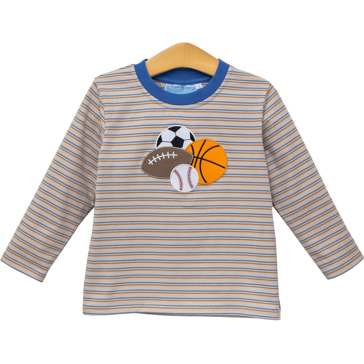 Trotter Street Kids Boys Brown Striped Shirt - Sports Balls