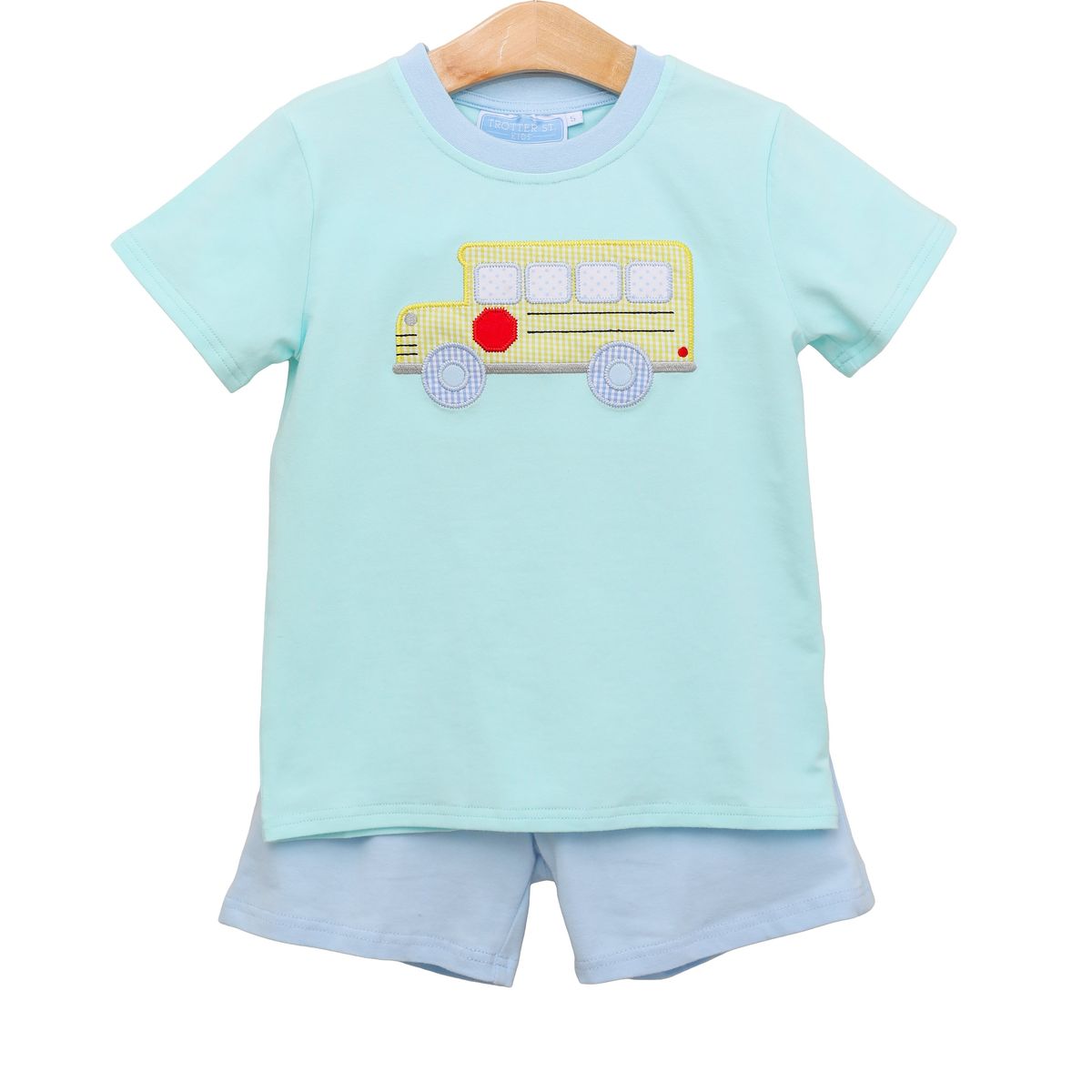 Trotter Street Kids Boys Aqua / Blue Yellow School Bus Shorts Set