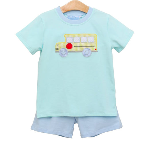 Trotter Street Kids Boys Aqua / Blue Yellow School Bus Shorts Set