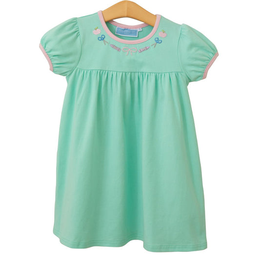 Trotter Street Kids Girls Green Dress - Embroidered School Supplies