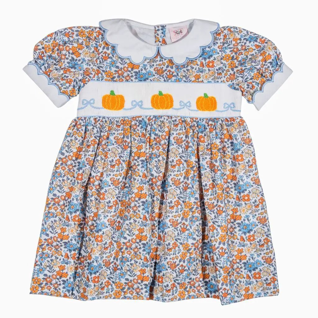 Shop Teeta Girls Sutton Dress - Fall Floral & Pumpkins by Shop Teeta