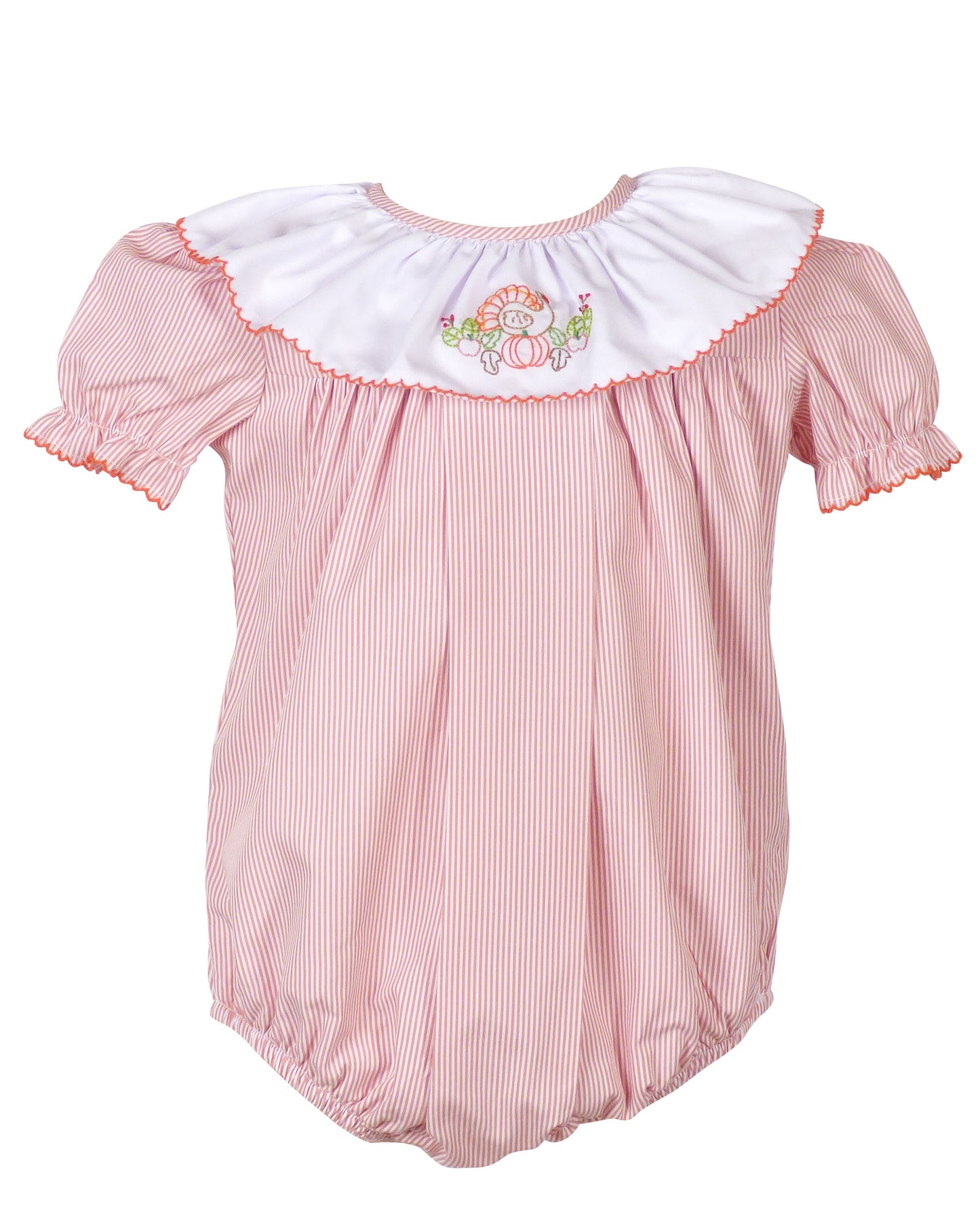 Yellow Lamb Baby Girls Orange Garner Bubble with Turkey Embroidery