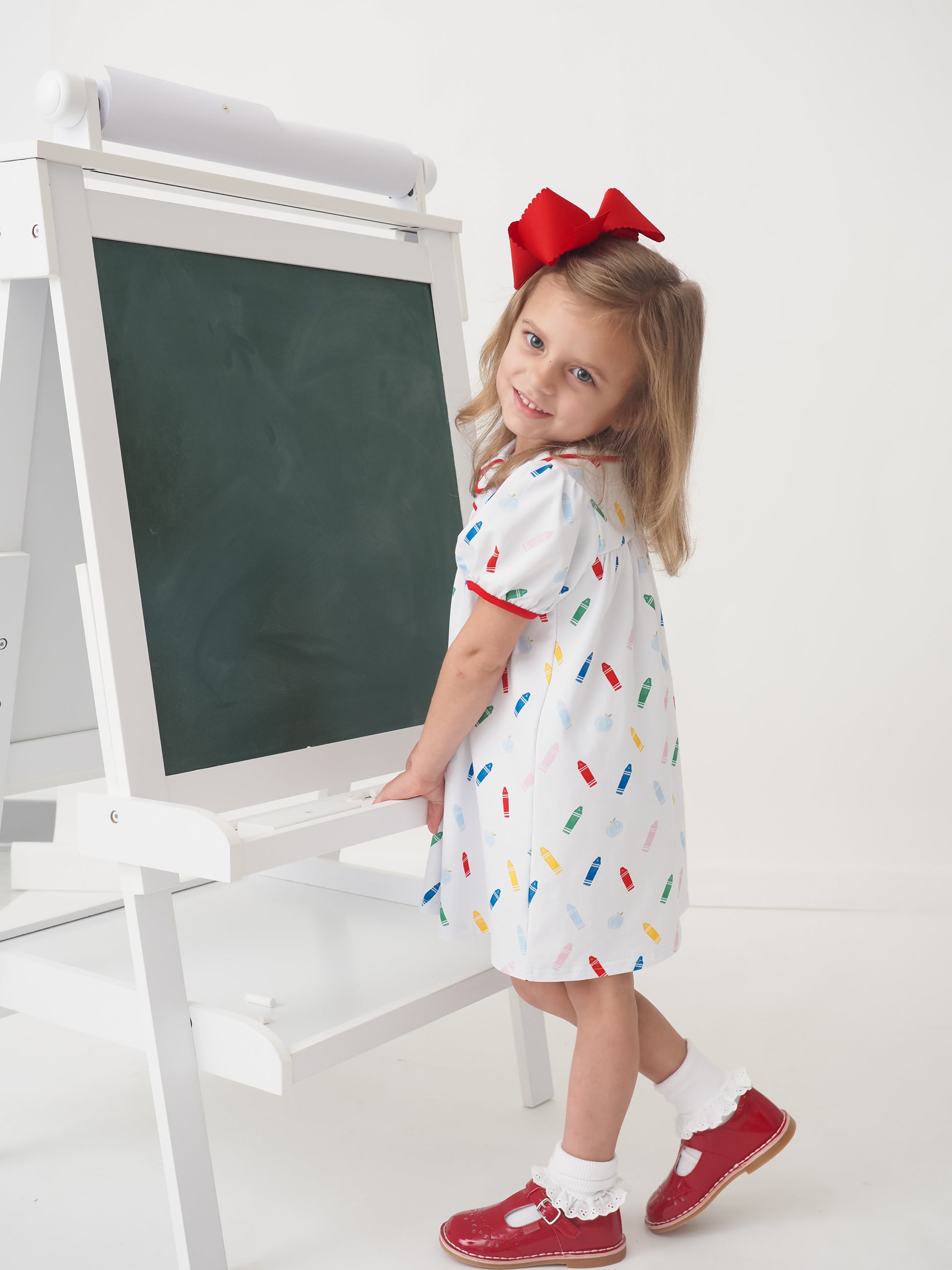 Cypress Row Girls Proper Dress - Color My World School Crayons Print