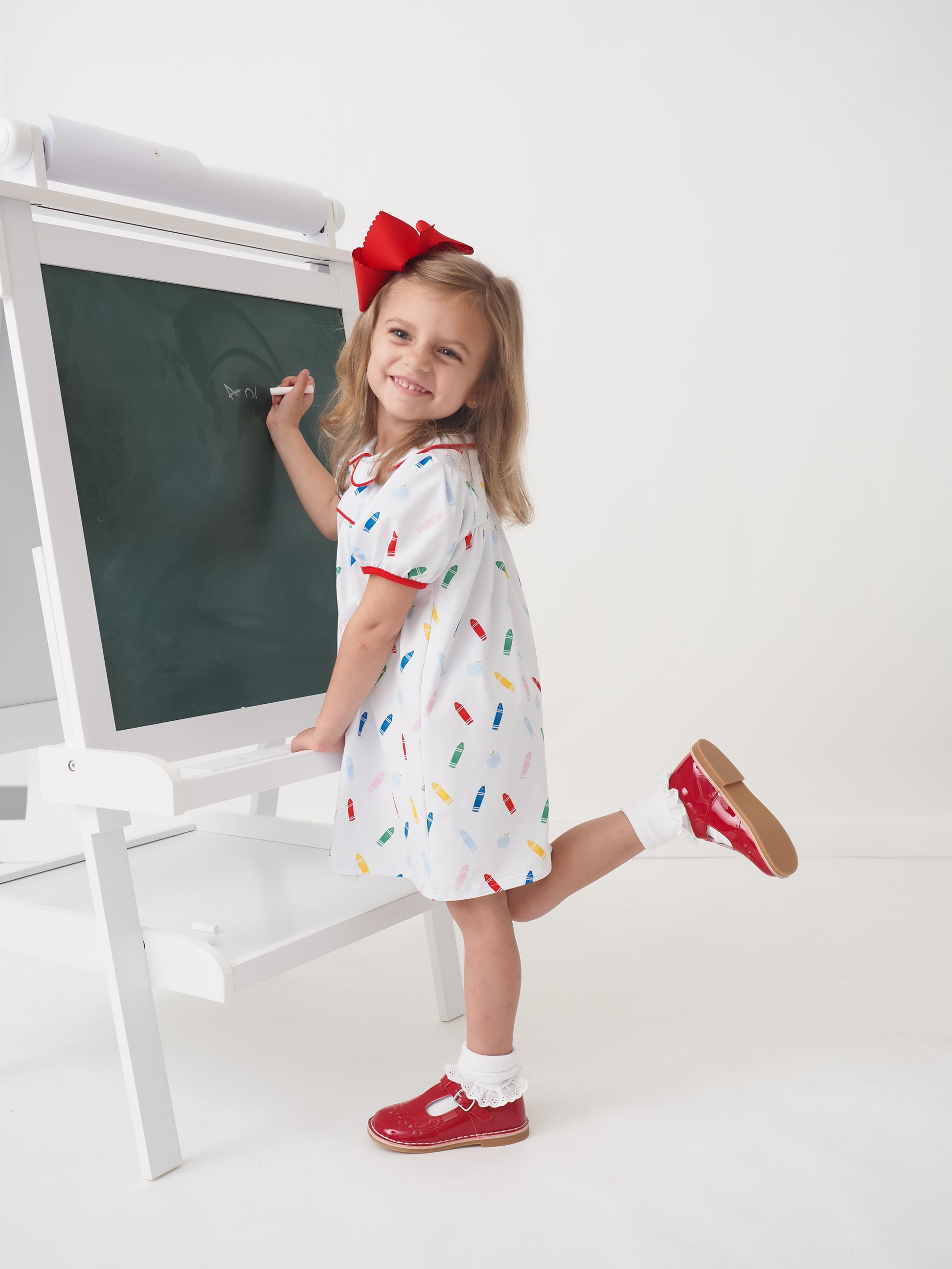 Cypress Row Girls Proper Dress - Color My World School Crayons Print