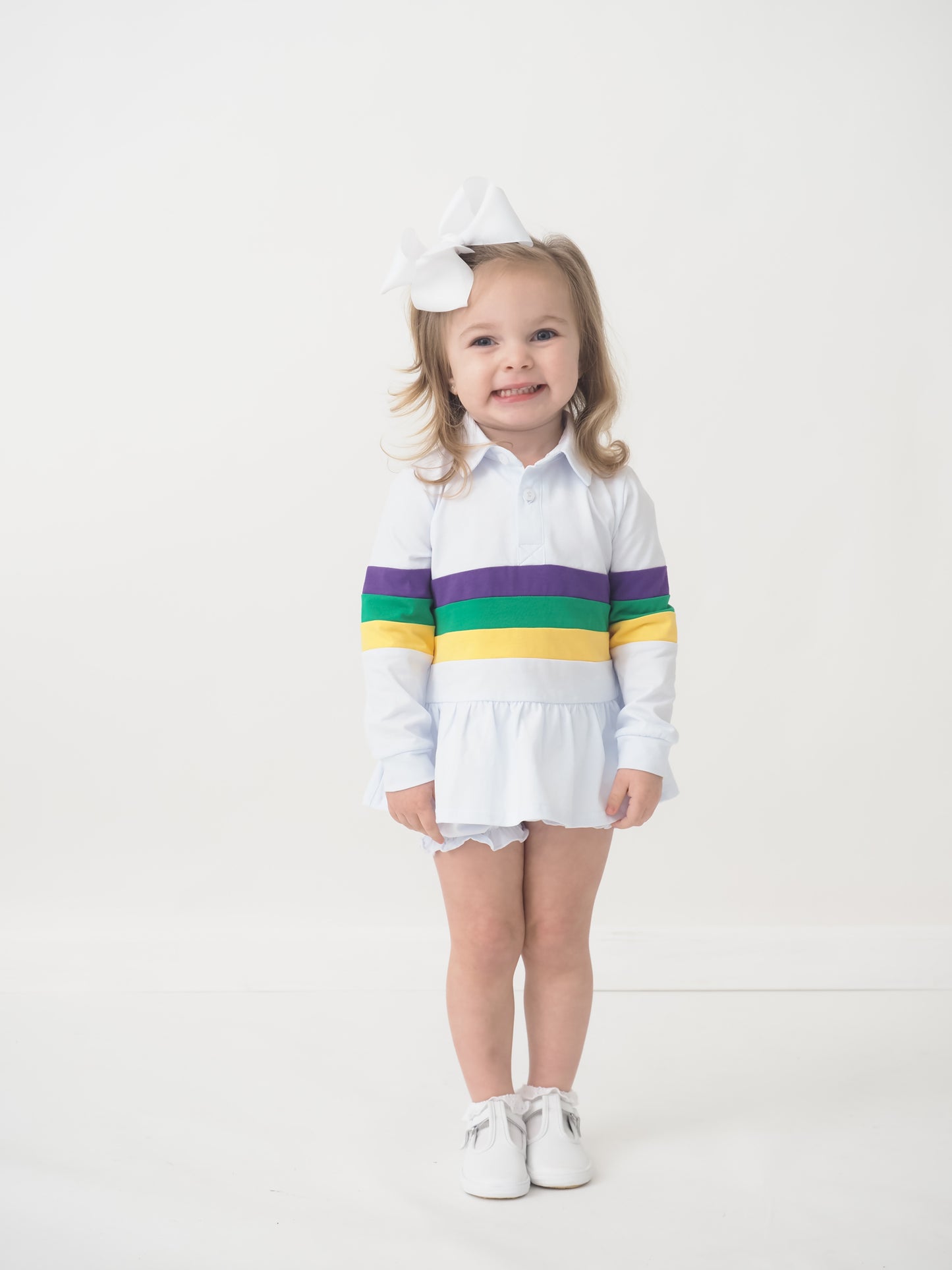 Cypress Row Girls Mardi Gras Rugby Stripes Bubble Shorts Set by Cypress Row