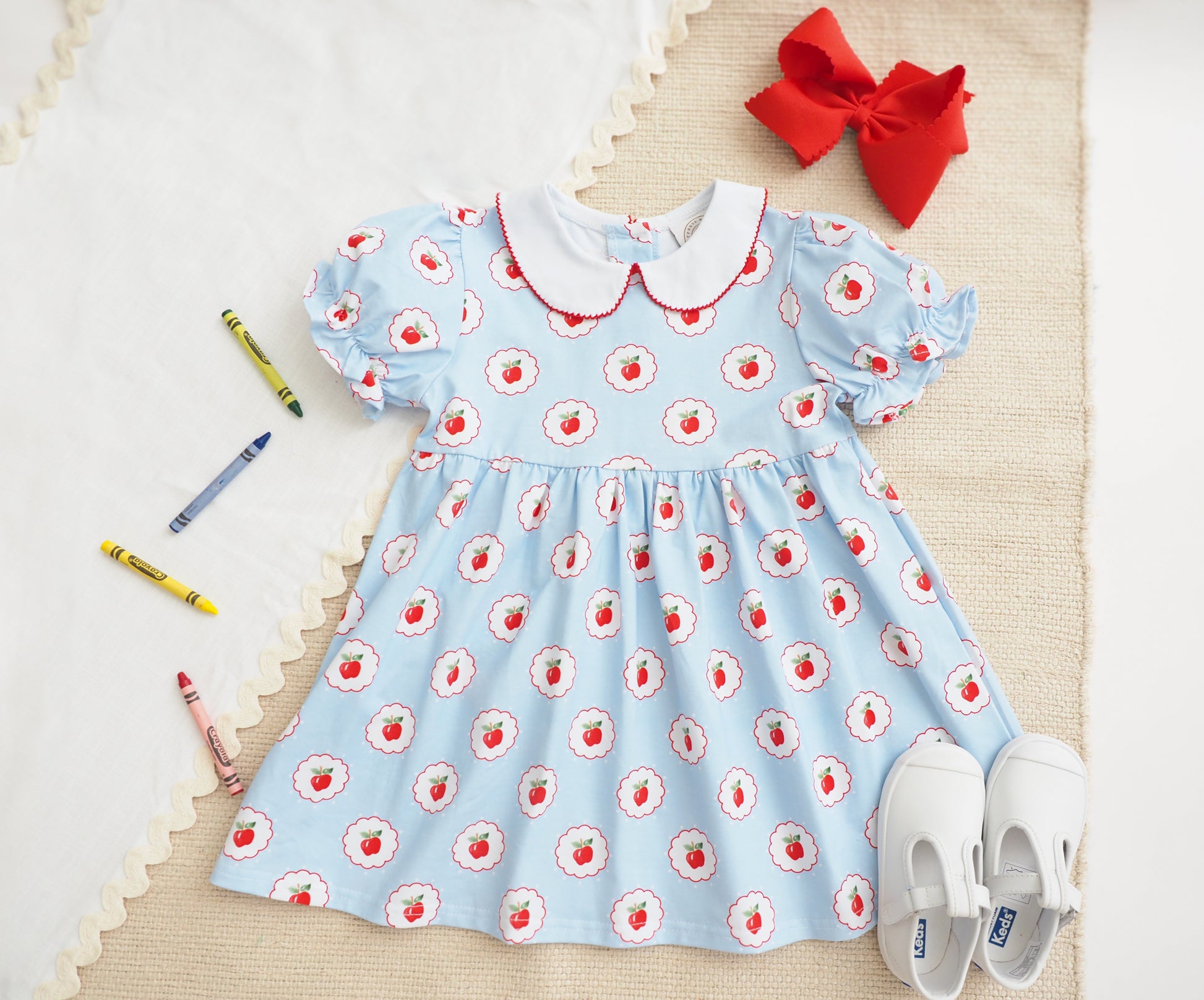 Cypress Row Girls First Day of School Collins Classic Dress - Apples Print