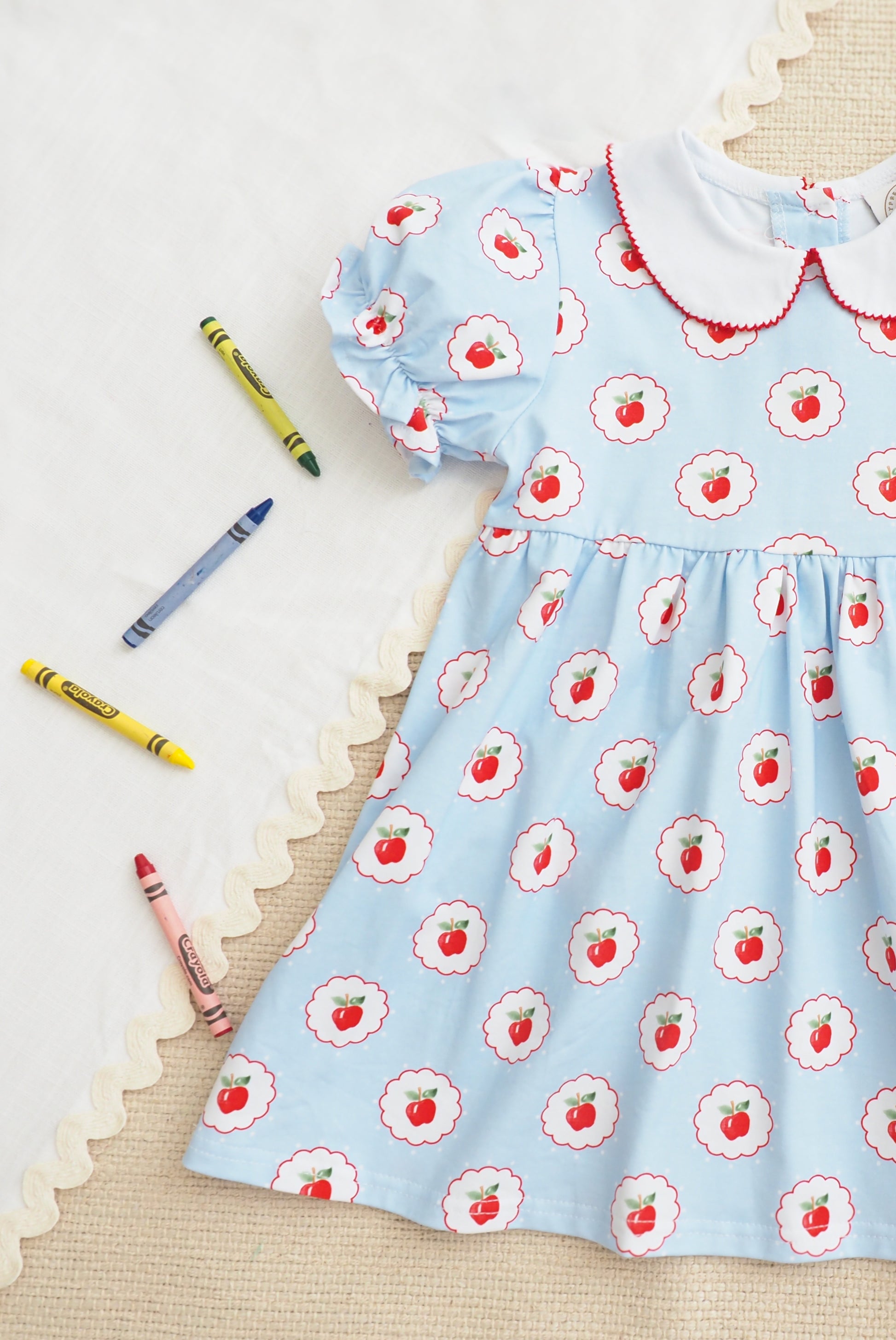 Cypress Row Girls First Day of School Collins Classic Dress - Apples Print