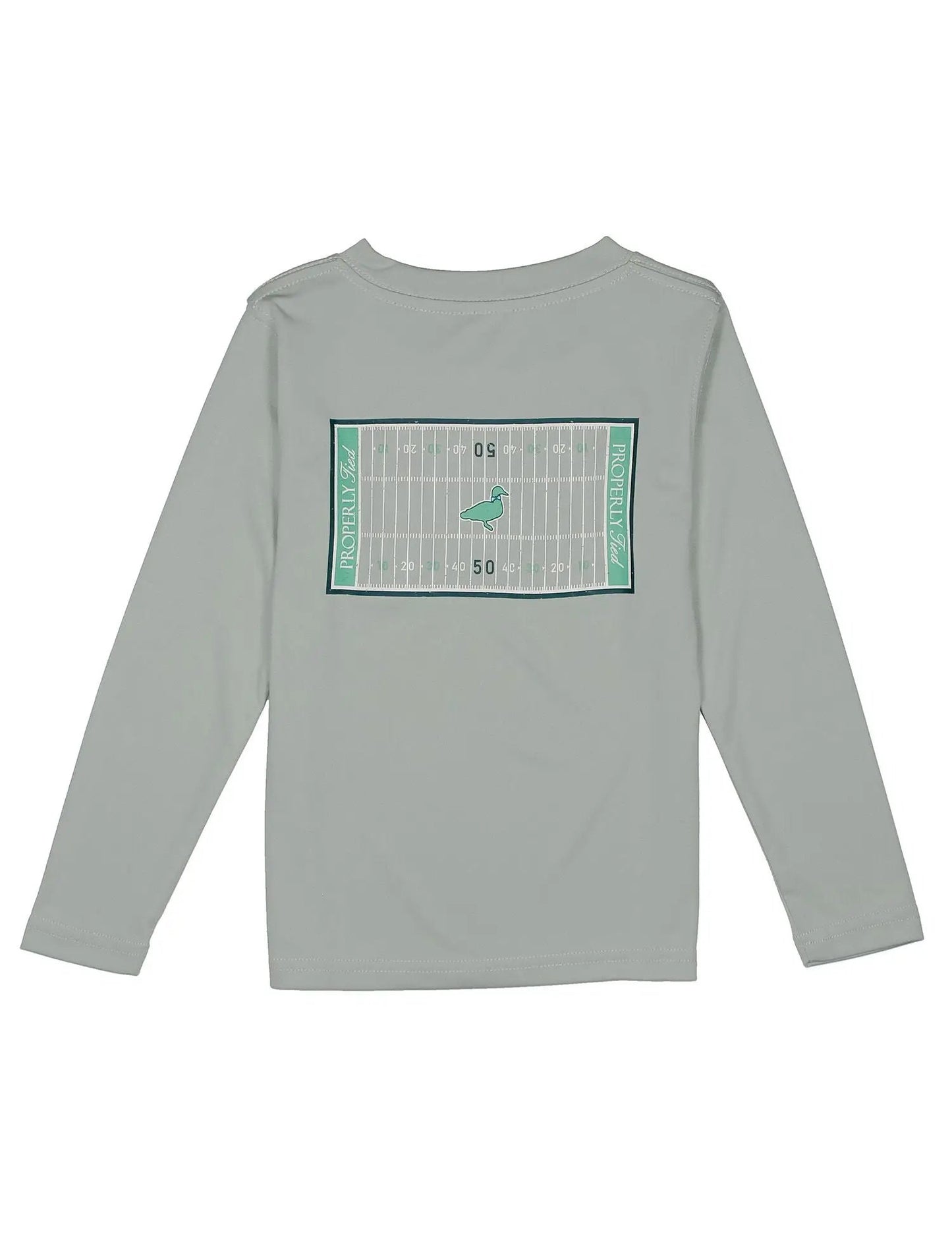 Properly Tied Boys Performance Long Sleeve Tee Shirt - Football Field on Chrome Gray