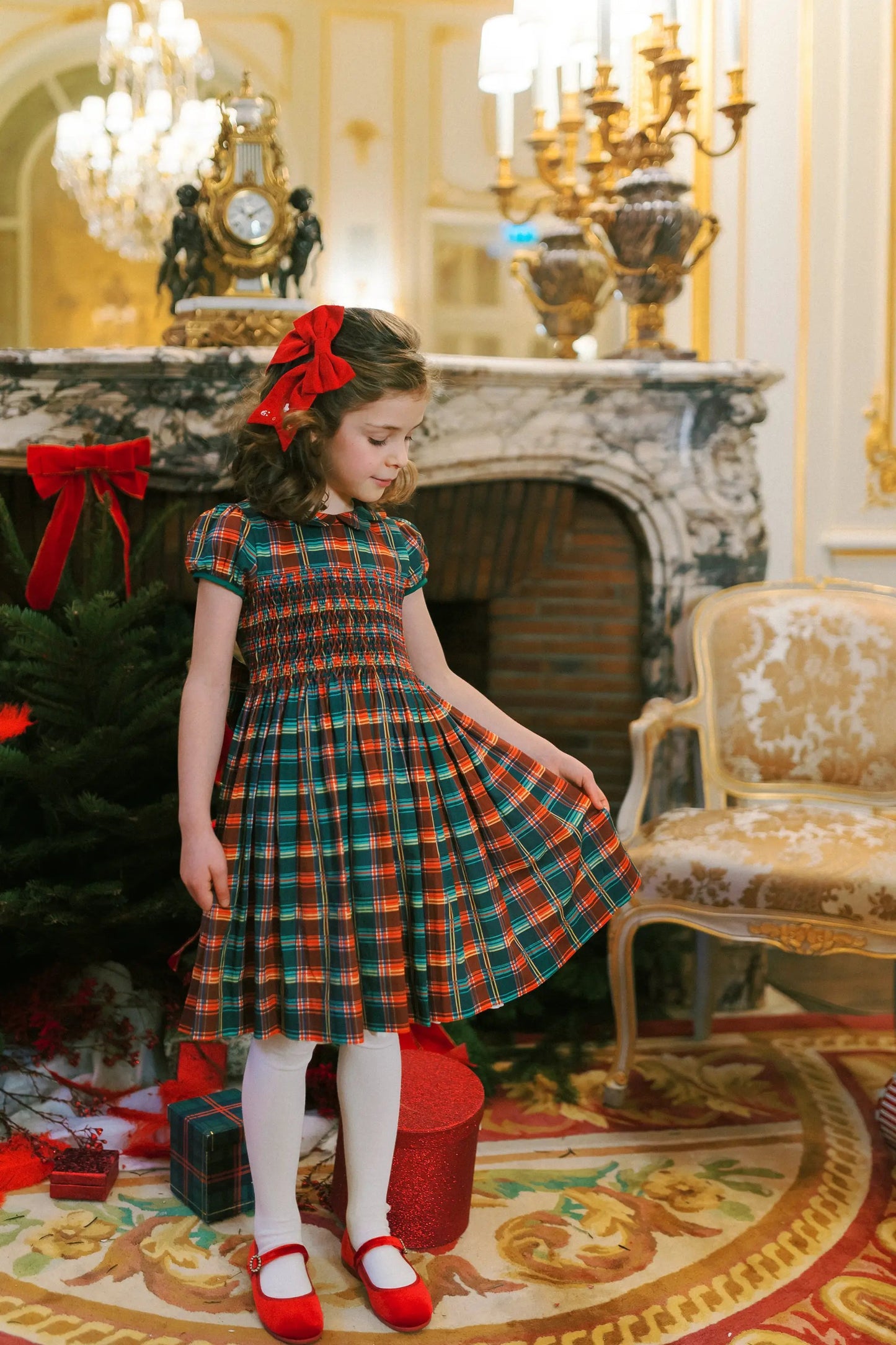 Antoinette Paris Girls Victoire Red & Green Holiday Plaid Smocked Christmas Dress with Bow Sash by Antoinette Paris