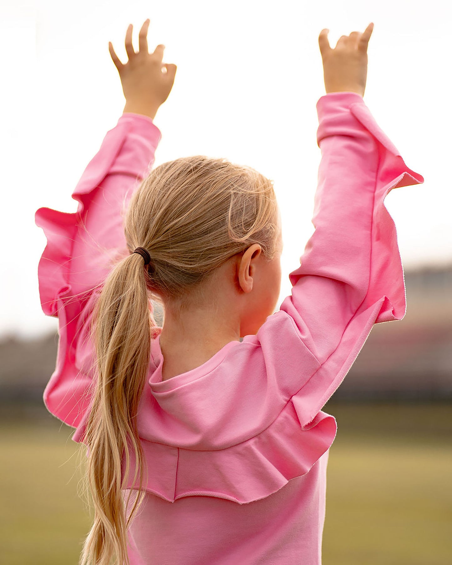 Yellow Lamb Girls Tabby Top - Pink with Hombre Valentine Hearts - Ruffle Back