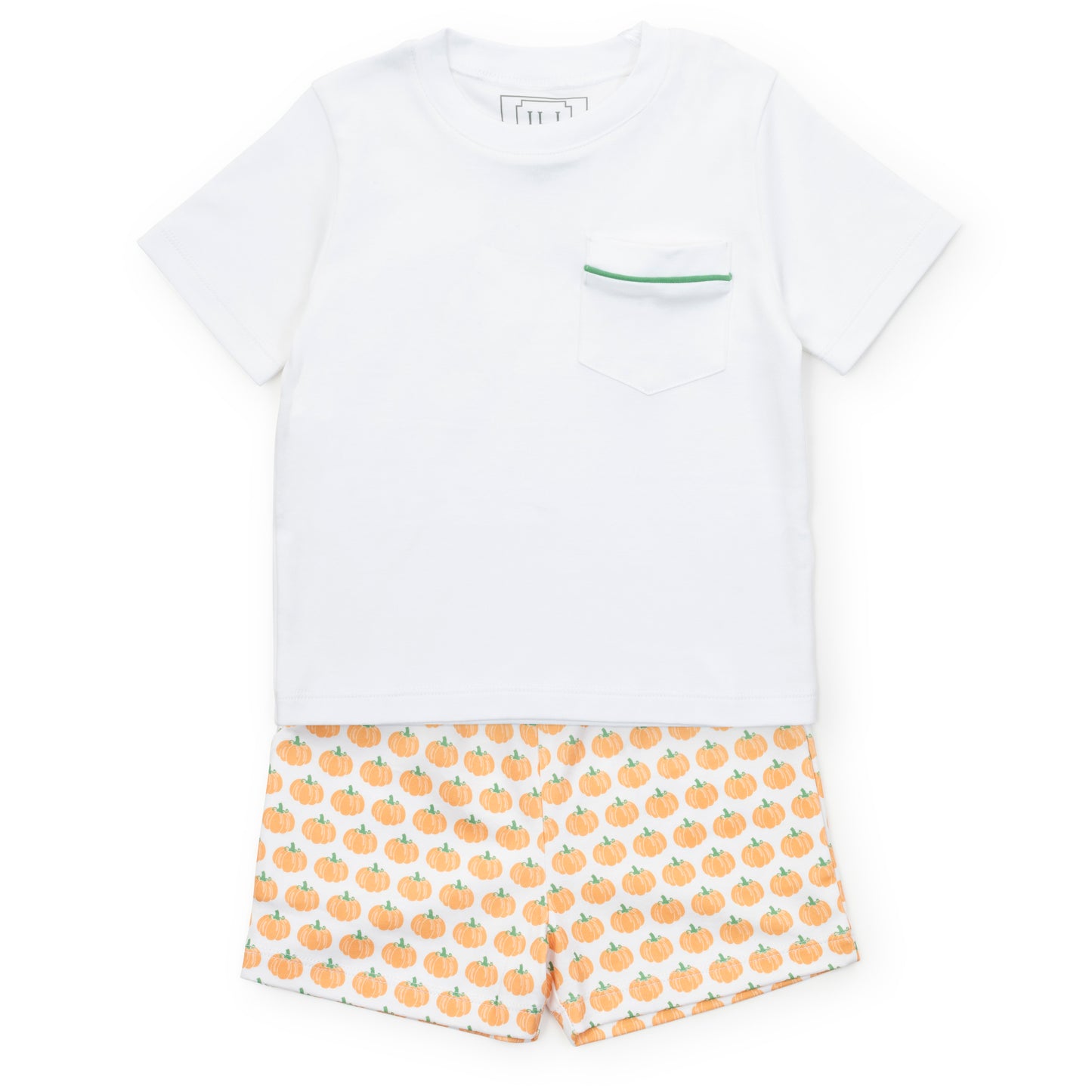 Lila & Hayes Toddler Boys Walker Shorts Set - Orange Harvest Pumpkins