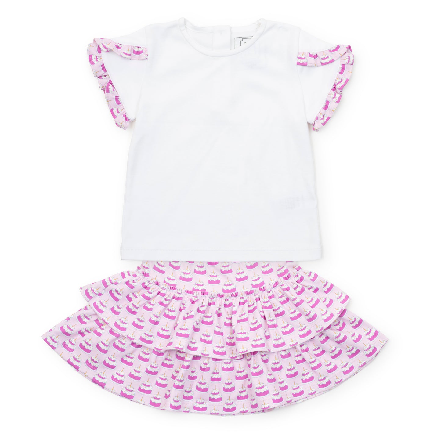 Lila & Hayes Girls Winnie Ruffle Skirt Set - Pink Birthday Cakes by Lila & Hayes